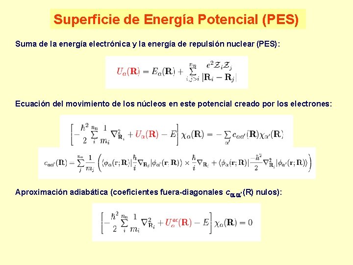 Superficie de Energía Potencial (PES) Suma de la energía electrónica y la energía de