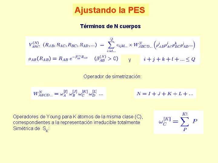 Ajustando la PES Términos de N cuerpos y Operador de simetrización: Operadores de Young
