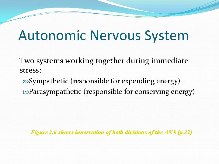 Autonomic Nervous System Two systems working together during immediate stress: Sympathetic (responsible for expending