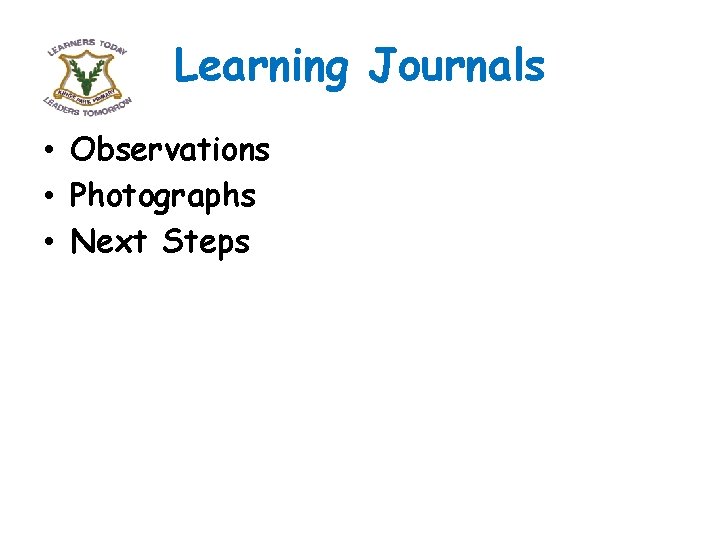 Learning Journals • Observations • Photographs • Next Steps 