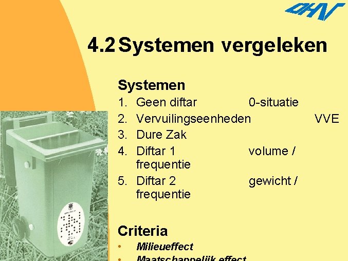 4. 2 Systemen vergeleken Systemen 1. 2. 3. 4. Geen diftar 0 -situatie Vervuilingseenheden