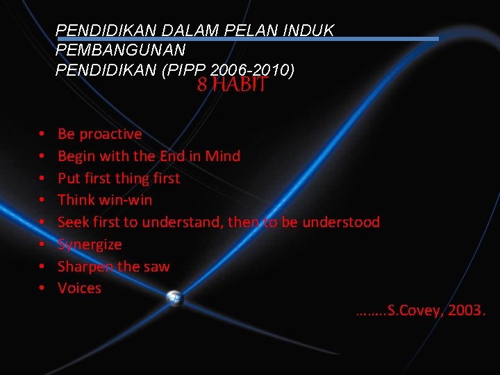 PENDIDIKAN DALAM PELAN INDUK PEMBANGUNAN PENDIDIKAN (PIPP 2006 -2010) 8 HABIT • • Be