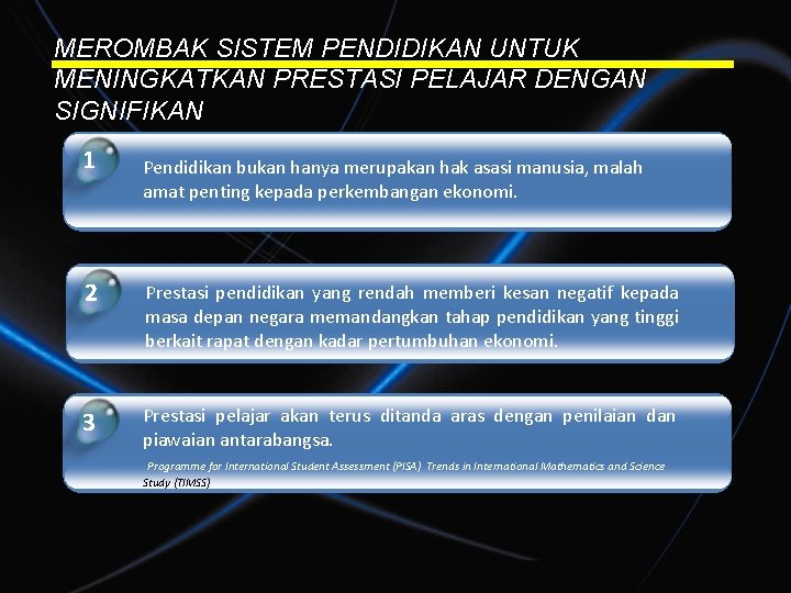 MEROMBAK SISTEM PENDIDIKAN UNTUK MENINGKATKAN PRESTASI PELAJAR DENGAN SIGNIFIKAN 1 Pendidikan bukan hanya merupakan