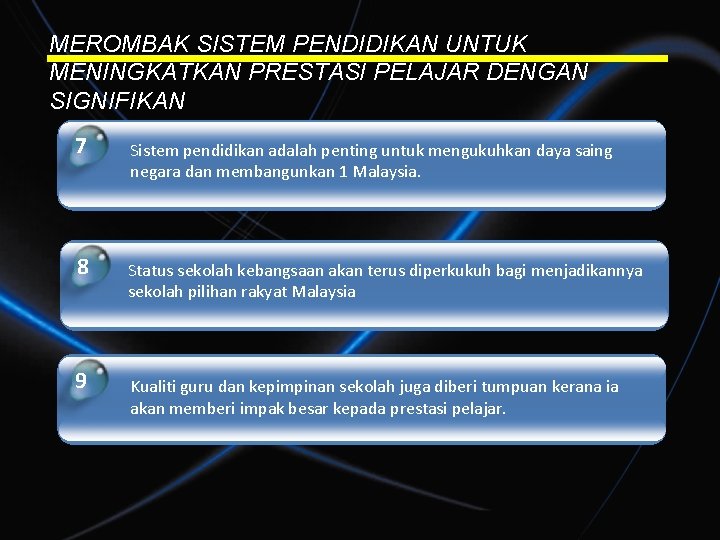 MEROMBAK SISTEM PENDIDIKAN UNTUK MENINGKATKAN PRESTASI PELAJAR DENGAN SIGNIFIKAN 7 Sistem pendidikan adalah penting