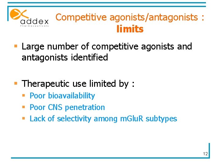 Competitive agonists/antagonists : limits § Large number of competitive agonists and antagonists identified §