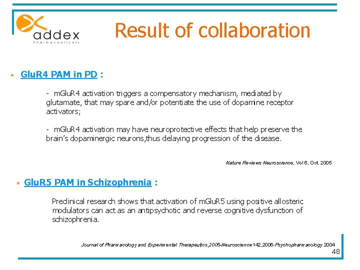 Result of collaboration • Glu. R 4 PAM in PD : - m. Glu.
