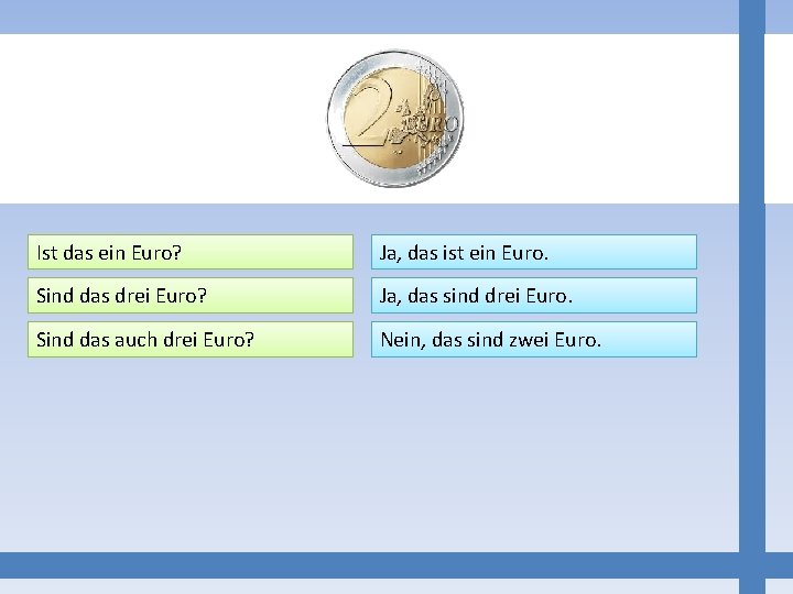 Ist das ein Euro? Ja, das ist ein Euro. Sind das drei Euro? Ja,