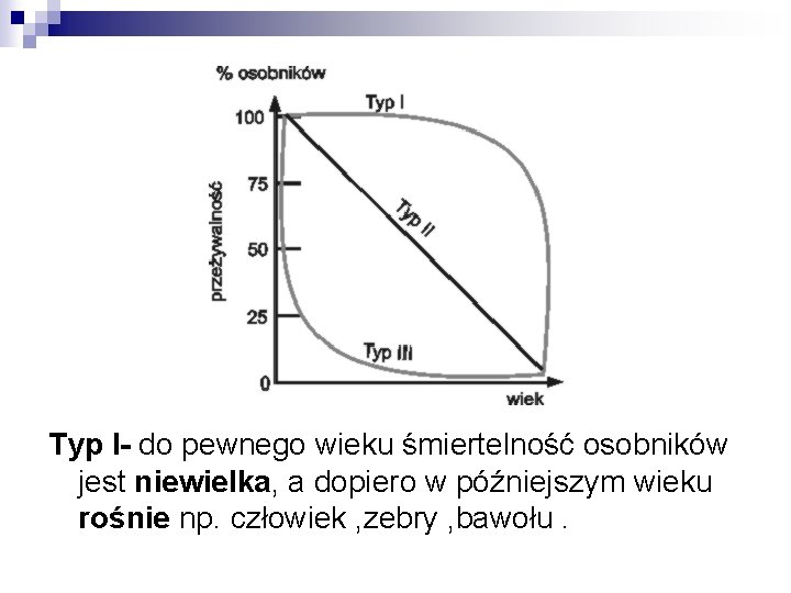 Typ I- do pewnego wieku śmiertelność osobników jest niewielka, a dopiero w późniejszym wieku