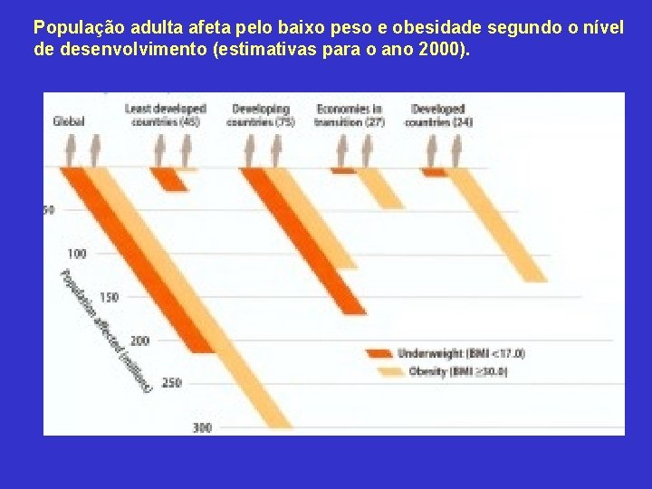 População adulta afeta pelo baixo peso e obesidade segundo o nível de desenvolvimento (estimativas