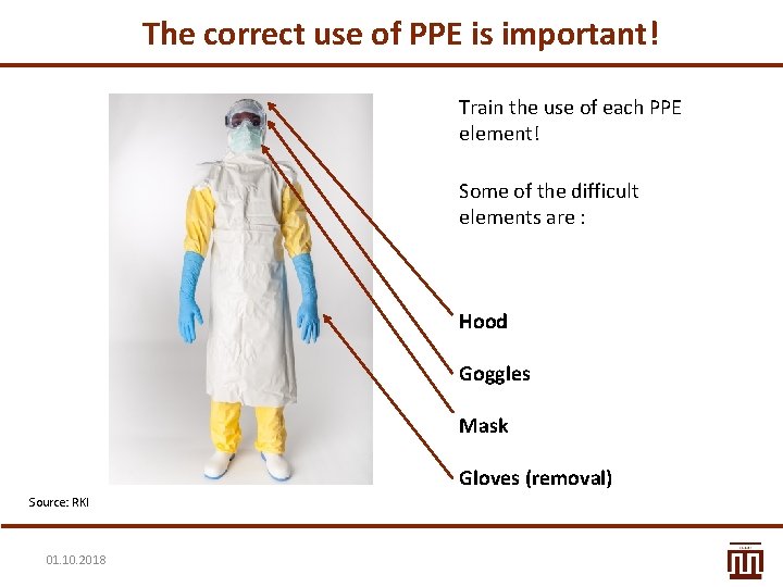 The correct use of PPE is important! Train the use of each PPE element!