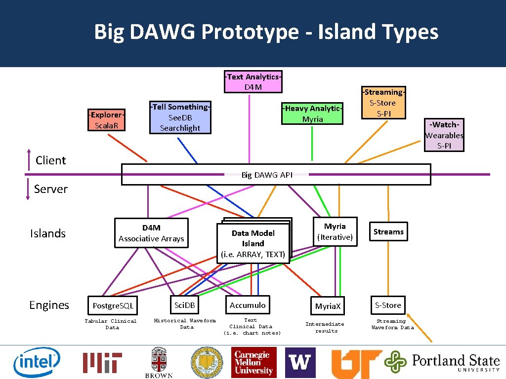 Big DAWG Prototype - Island Types -Text Analytics. D 4 M -Explorer. Scala. R