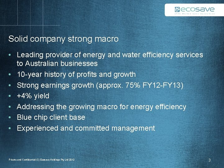 Solid company strong macro • Leading provider of energy and water efficiency services to