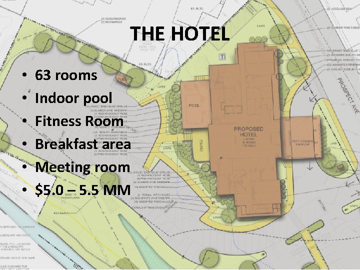 THE HOTEL • • • 63 rooms Indoor pool Fitness Room Breakfast area Meeting