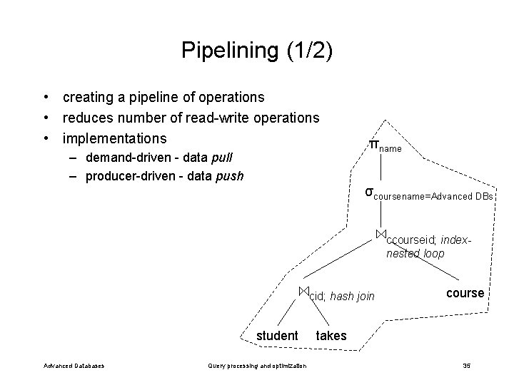 Pipelining (1/2) • creating a pipeline of operations • reduces number of read-write operations