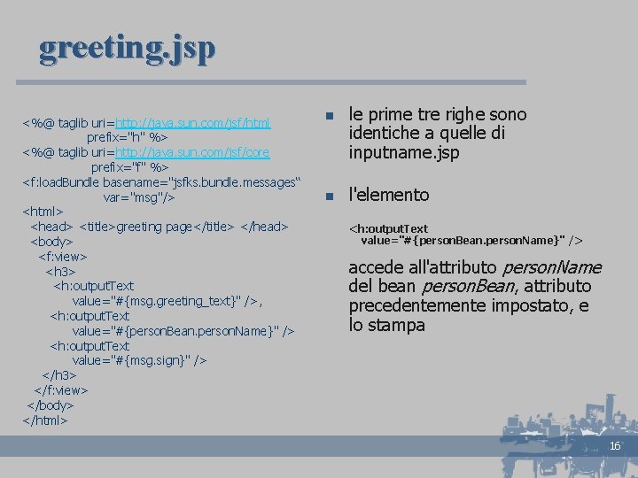 greeting. jsp <%@ taglib uri=http: //java. sun. com/jsf/html prefix="h" %> <%@ taglib uri=http: //java.