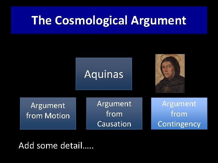 The Cosmological Argument Aquinas Argument from Motion Argument from Causation Argument from Contingency Add