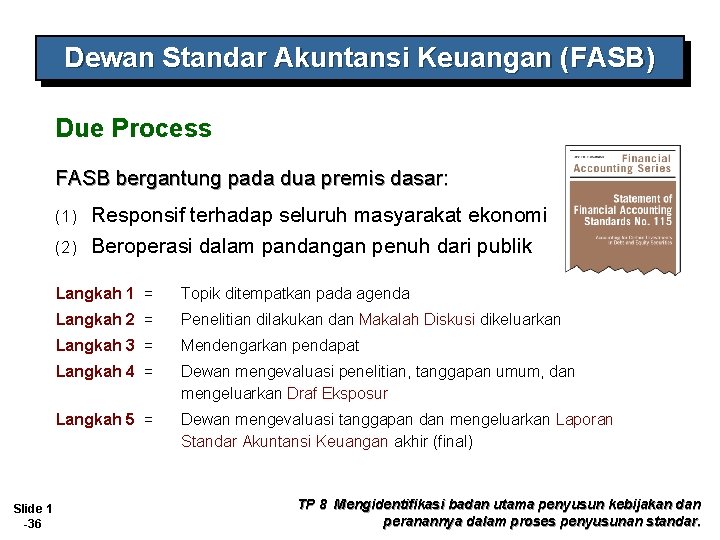 Dewan Standar Akuntansi Keuangan (FASB) Due Process FASB bergantung pada dua premis dasar: Responsif