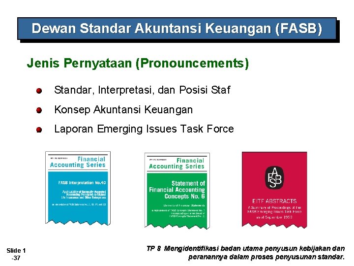 Dewan Standar Akuntansi Keuangan (FASB) Jenis Pernyataan (Pronouncements) Standar, Interpretasi, dan Posisi Staf Konsep