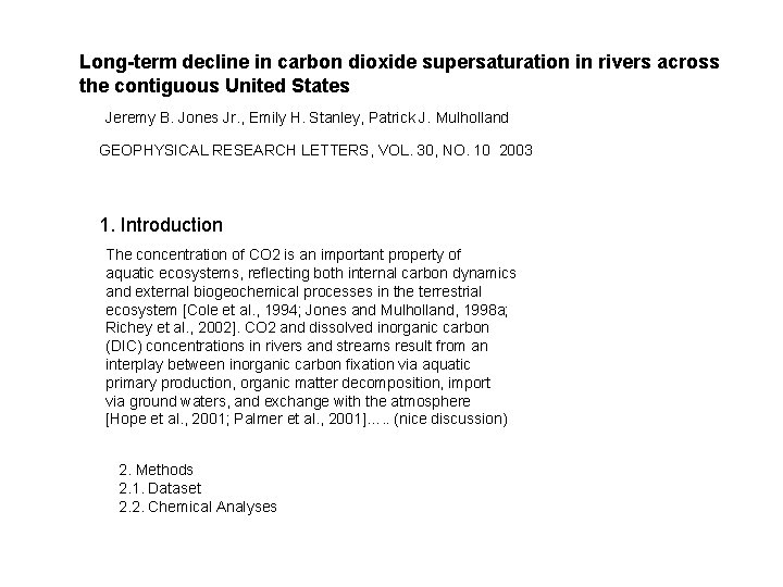 Long-term decline in carbon dioxide supersaturation in rivers across the contiguous United States Jeremy