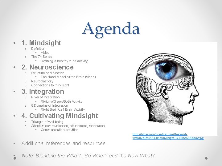  • 1. Mindsight o o Agenda Definition • Video The 7 th Sense