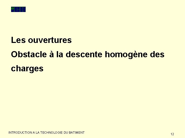 Les ouvertures Obstacle à la descente homogène des charges INTRODUCTION A LA TECHNOLOGIE DU