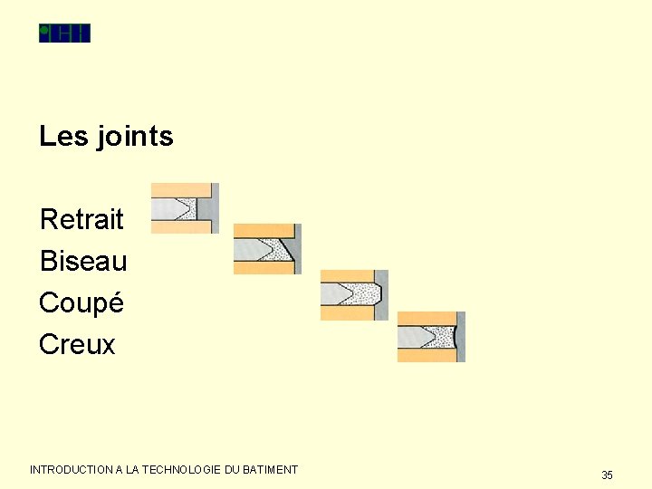 Les joints Retrait Biseau Coupé Creux INTRODUCTION A LA TECHNOLOGIE DU BATIMENT 35 