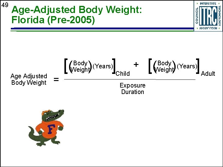 49 Age-Adjusted Body Weight: Florida (Pre-2005) Age Adjusted Body Weight [( ) ] Body