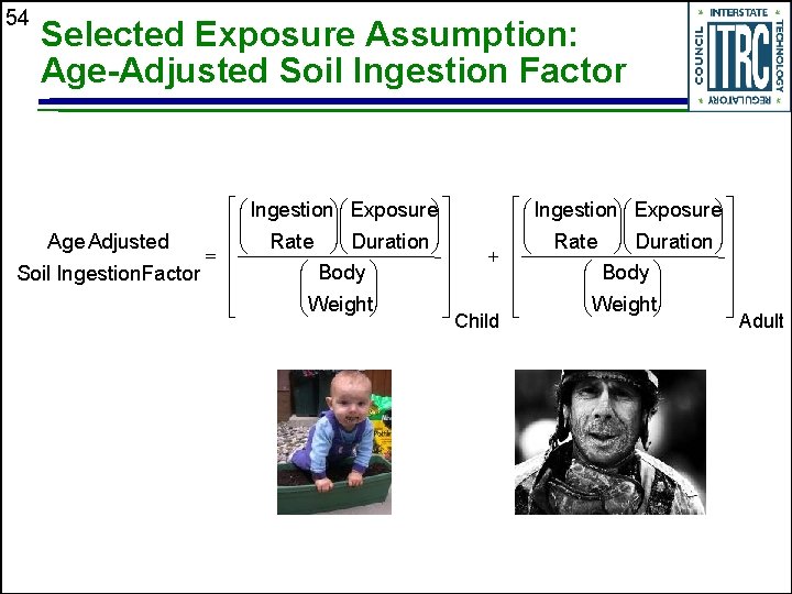 54 Selected Exposure Assumption: Age-Adjusted Soil Ingestion Factor é æ Ingestionöæ Exposureö ù ÷÷çç