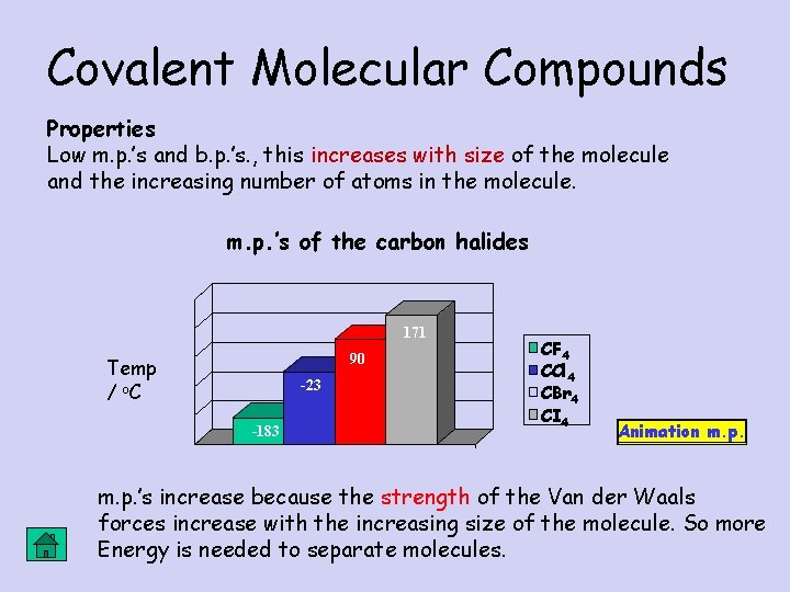 Covalent Molecular Compounds Properties Low m. p. ’s and b. p. ’s. , this Covalent Molecular Compounds Properties Low m. p. ’s and b. p. ’s. , this
