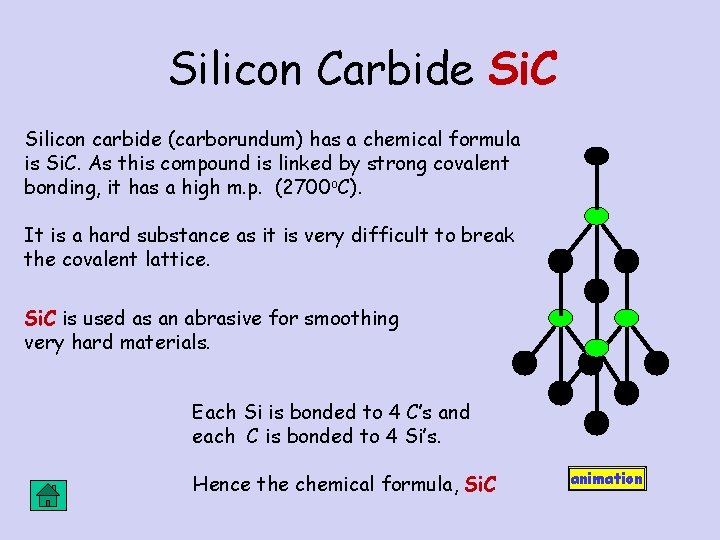 Silicon Carbide Si. C Silicon carbide (carborundum) has a chemical formula is Si. C. Silicon Carbide Si. C Silicon carbide (carborundum) has a chemical formula is Si. C.