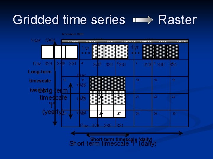 Gridded time series Raster November 1985 Year 1984 Sunday 1985 Tuesday Monday Wednesday .