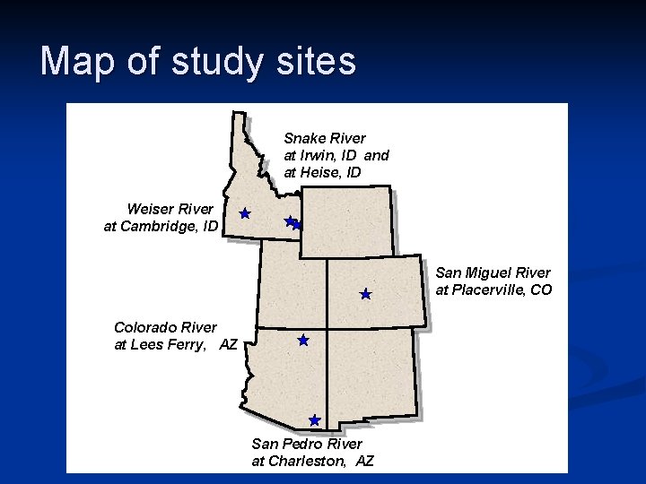 Map of study sites Snake River at Irwin, ID and at Heise, ID Weiser