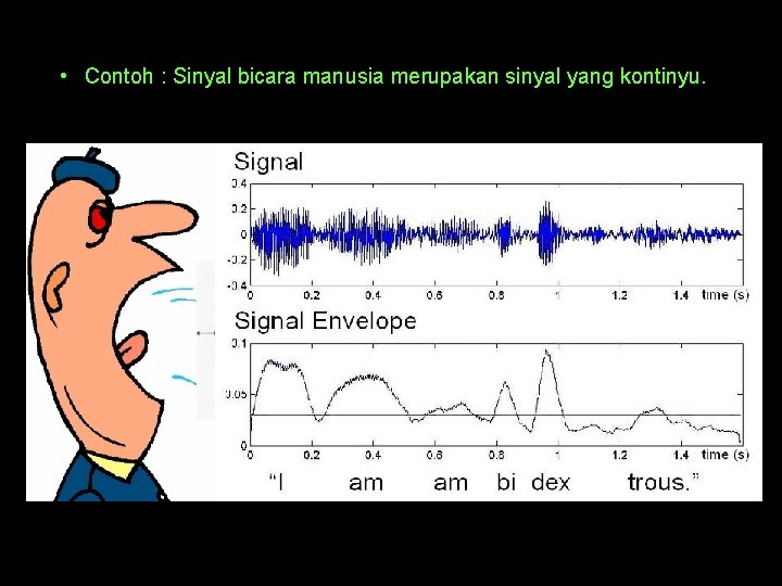  • Contoh : Sinyal bicara manusia merupakan sinyal yang kontinyu. 