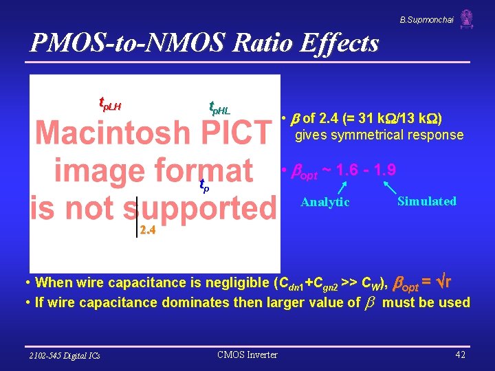 B. Supmonchai PMOS-to-NMOS Ratio Effects tp. LH tp. HL • of 2. 4 (=
