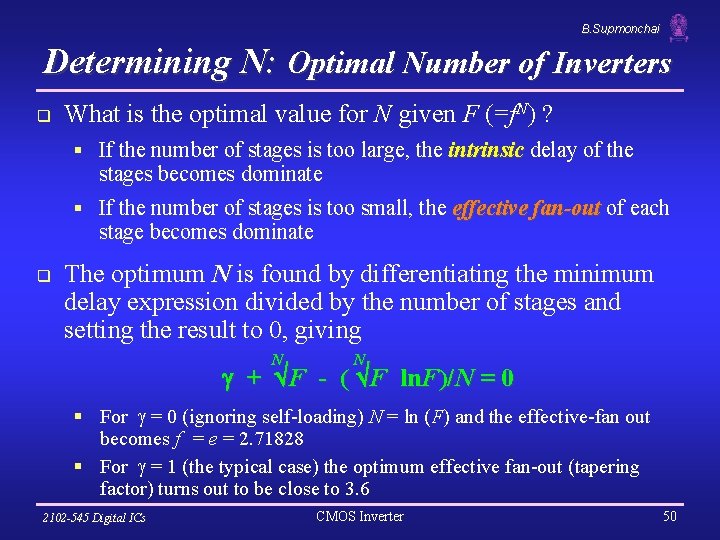 B. Supmonchai Determining N: Optimal Number of Inverters q What is the optimal value