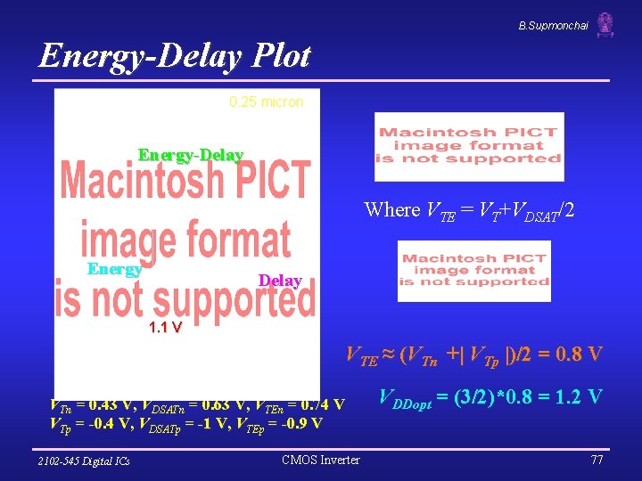 B. Supmonchai Energy-Delay Plot 0. 25 micron Energy-Delay Where VTE = VT+VDSAT/2 Energy Delay