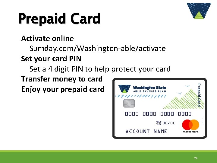 Prepaid Card Activate online Sumday. com/Washington-able/activate Set your card PIN Set a 4 digit