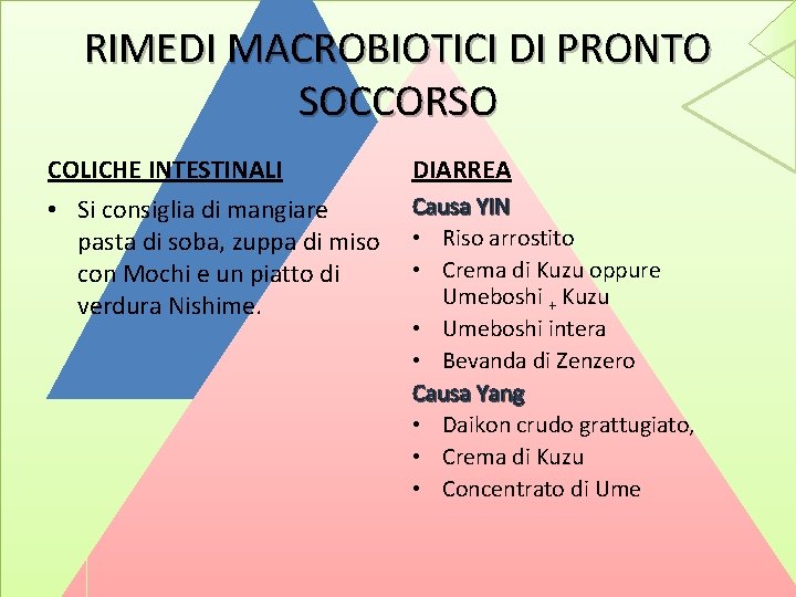 RIMEDI MACROBIOTICI DI PRONTO SOCCORSO COLICHE INTESTINALI DIARREA • Si consiglia di mangiare pasta