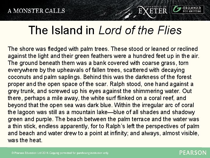 The Island in Lord of the Flies The shore was fledged with palm trees.