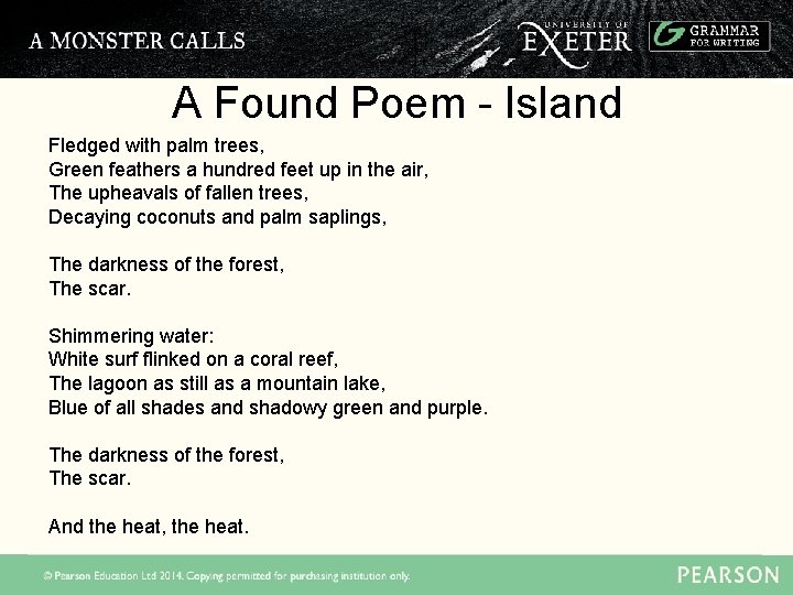 A Found Poem - Island Fledged with palm trees, Green feathers a hundred feet