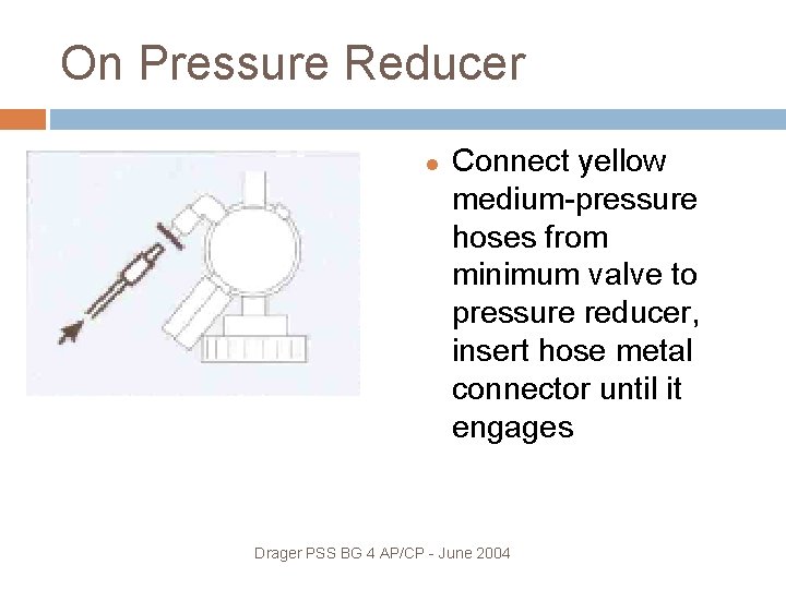 On Pressure Reducer Connect yellow medium-pressure hoses from minimum valve to pressure reducer, insert