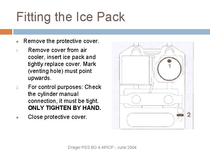 Fitting the Ice Pack 1. 2. Remove the protective cover. Remove cover from air