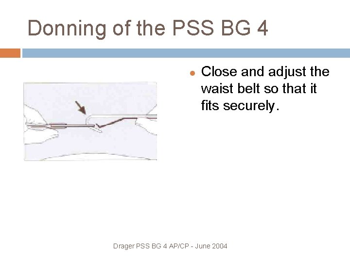 Donning of the PSS BG 4 Close and adjust the waist belt so that