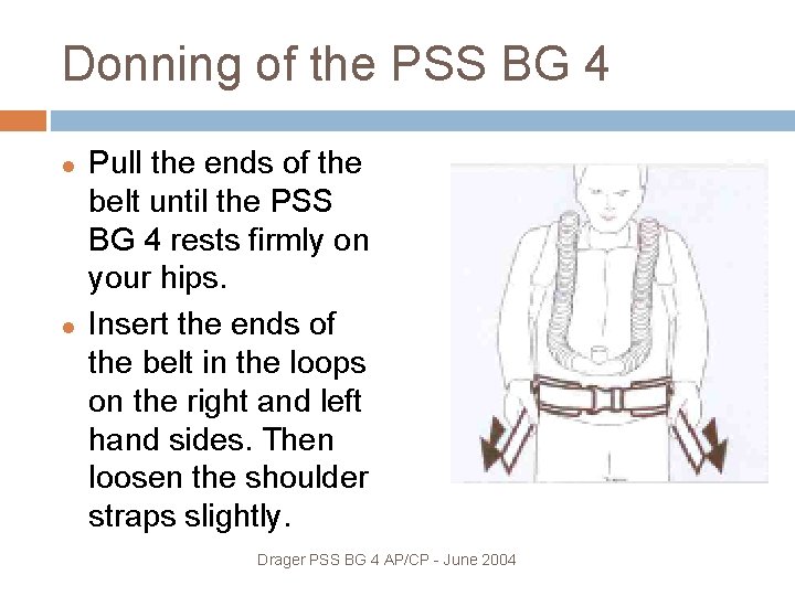 Donning of the PSS BG 4 Pull the ends of the belt until the