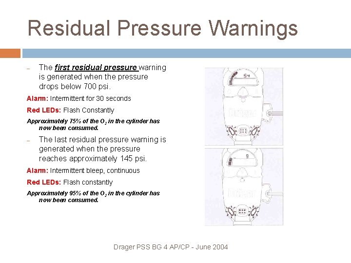 Residual Pressure Warnings – The first residual pressure warning is generated when the pressure