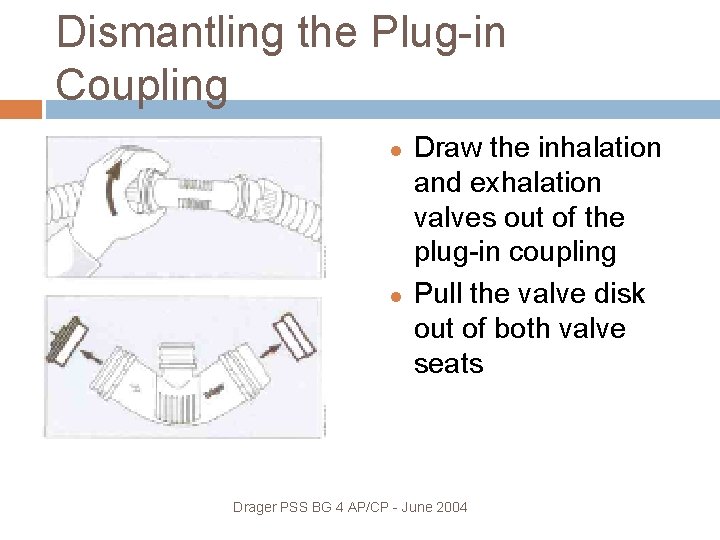 Dismantling the Plug-in Coupling Draw the inhalation and exhalation valves out of the plug-in