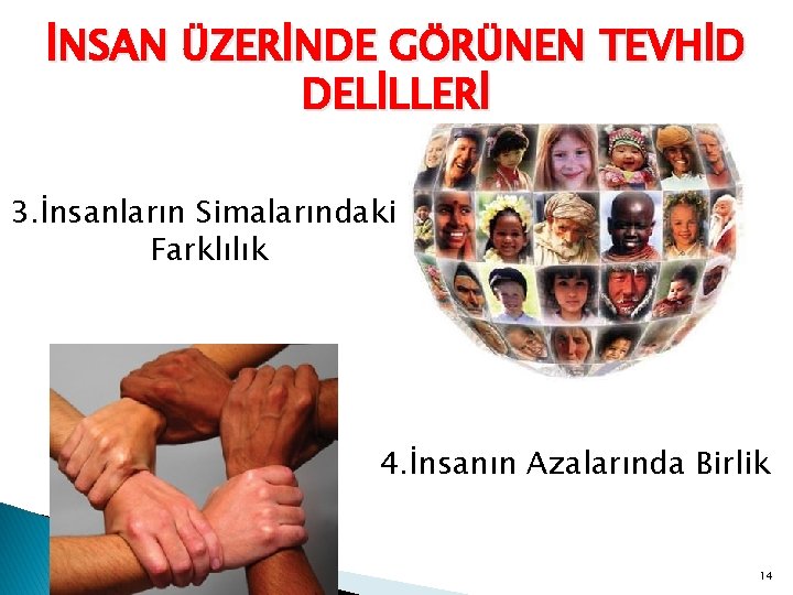 İNSAN ÜZERİNDE GÖRÜNEN TEVHİD DELİLLERİ 3. İnsanların Simalarındaki Farklılık 4. İnsanın Azalarında Birlik 14