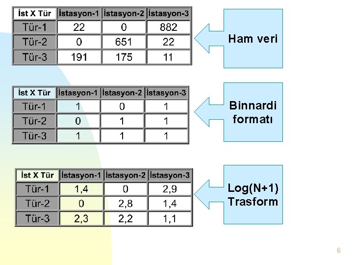 Ham veri Binnardi formatı Log(N+1) Trasform 6 