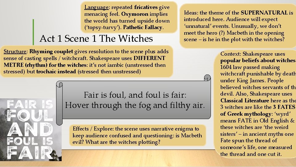 Language: repeated fricatives give menacing feel. Oxymoron implies the world has turned upside down