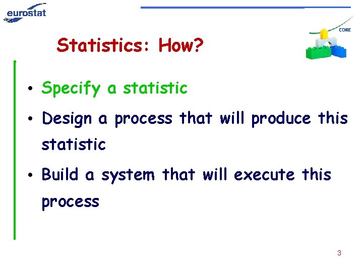 Statistics: How? • Specify a statistic • Design a process that will produce this